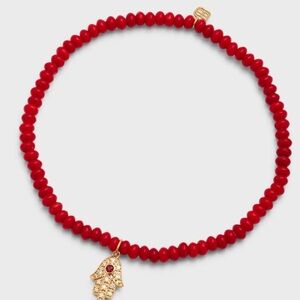 Sydney Evan Elegant Red Beaded Necklace with Gold / Diamond  Hamsa Charm 3mm